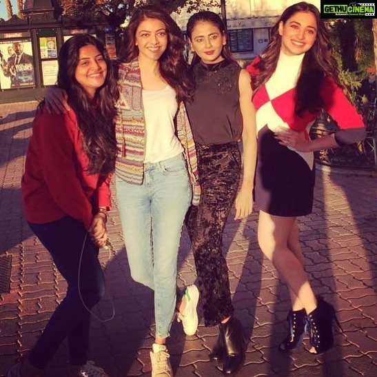Kajal Aggarwal Instagram - #parisparis #butterfly #zamzam #queenonceagain all in the same frame 💕 @tamannaahspeaks @manjimamohan @theparulyadav Saint-Raphaël, Provence-Alpes-Cote D'Azur, France