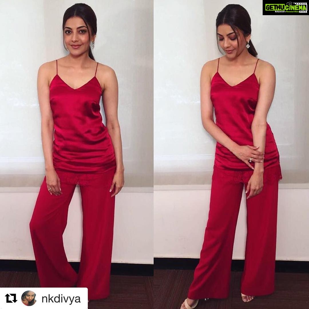 Kajal Aggarwal Instagram - #Repost @nkdivya (@get_repost) ・・・ ❤️❤️❤️❤️❤️ @kajalaggarwalofficial in a custom @sunainakhera , earrings @bellezajewels for the promotions of #NRNM today! HMU @vishalcharan86 @ashwini_hairstylist