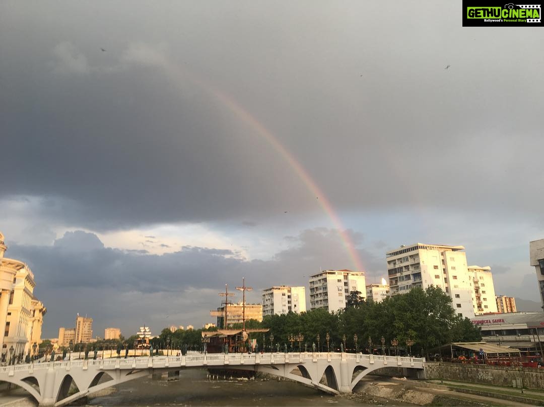Kajal Aggarwal Instagram - #nofilterneeded #cannotgetover #rainbows #allthingsbeautiful #skopje 😍 Stone Bridge