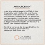 Karan Johar Instagram - All of us at @dharmamovies @dharma2pointo @dharmaticent wish for the well being of the members of our work family and every citizen of the world ...we pray that the world can overcome this situation as soon as possible! God speed to everyone and stay safe and sanitised!🙏