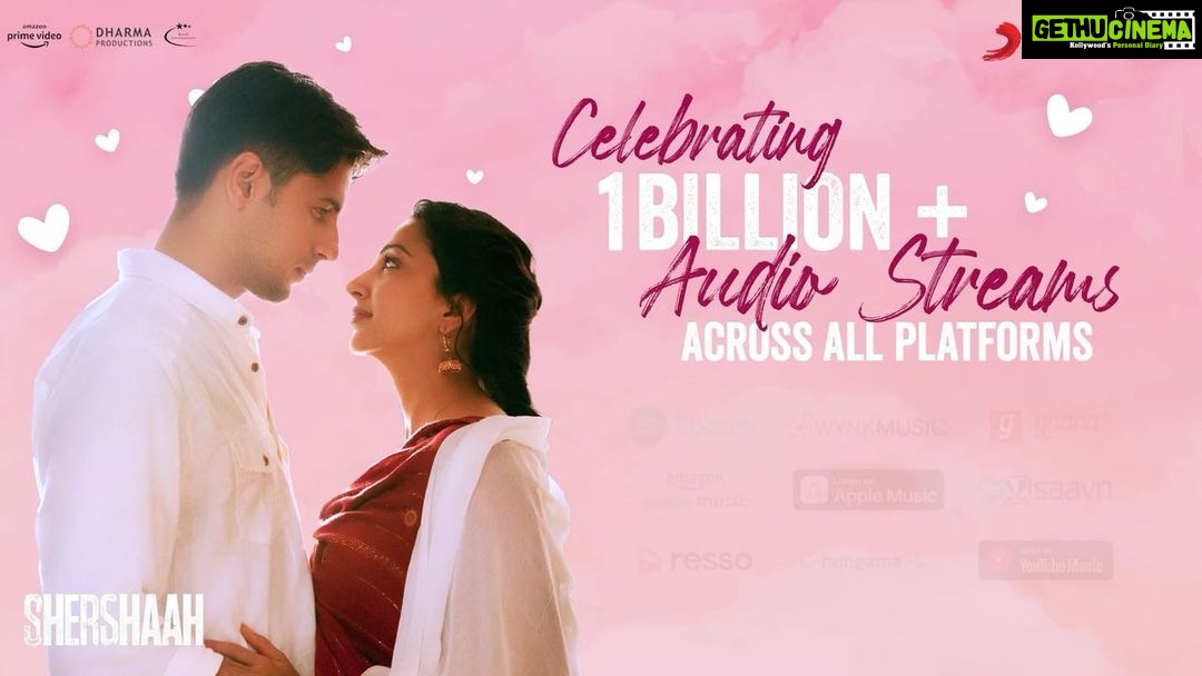 Karan Johar Instagram - An album that is serenading an entire nation and more! Thank you for the immense love you all have given to #Shershaah's music as it reaches 1 billion audio streams!❤️❤️ @sidmalhotra @kiaraaliaadvani #VishnuVaradhan @apoorva1972 @shabbirboxwalaofficial @ajay1059 @harrygandhi @somenmishra @isandeepshrivastava @bpraak @jaani777 @adityadevmusic @azeemdayani @tanishk_bagchi @jubin_nautiyal @aseeskaurmusic @vikrammontroseofficial @manojmuntashir @jasleenroyal @anvita_dee @mainhoonromy @darshanravaldz @palakmuchhal3 @therashmivirag @javedmohsin_official @ericpillai @dharmamovies @kaashent @sonymusicindia @primevideoin