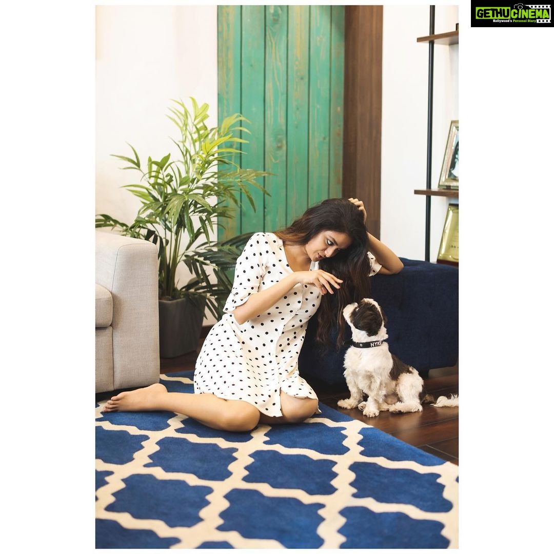 Keerthy Suresh Instagram - The only one who puts up with all my deep talks! πΆπ πΈ- @tarunkoliyot @shravyavarma ππ»ββοΈ - @hairbyrajabali π - @makeupbymoovendhar #HomeShoot #ShootDiaries #GoingCasualWithKeerthy
