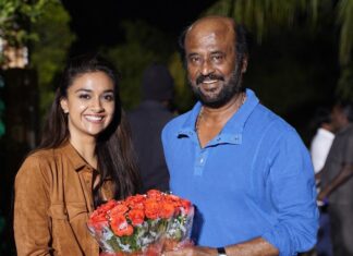 Keerthy Suresh Instagram - Celebrating one dream with another ❤🧿 Thank you @rajinikanth sir 🙏🏻