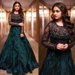 Keerthy Suresh Instagram – Loved pairing a sequin lace chantilly blouse with this beautiful emerald silk lehenga skirt by @jade_bymk completing the look by @aquamarine_jewellery at the audio launch of #sandaikozhi2 ❤️
Styled by @indpat 
Styling Asst @rishi_chowdary 
M&H by @moovendhar_makeup @hairbyrajabali 
PC : @kiransaphotography