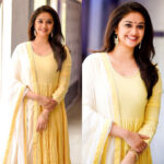 Keerthy Suresh Instagram – It was a breeze wearing this beautiful yellow Anarkali from @ampmfashions
& Jewelry from @aquamarine_jewellery at the recent pressmeet for @nadigaiyarthilagam in Chennai

TEAM:
Fashion Stylist : @indpat #StyledByIndrakshi
Makeup : @moovendhar 
Hair : @hairbyrajabali 
Stylist Assistant : @vid_vidya
Costumer & Draper : Shiva, @vijayalaxhmi5