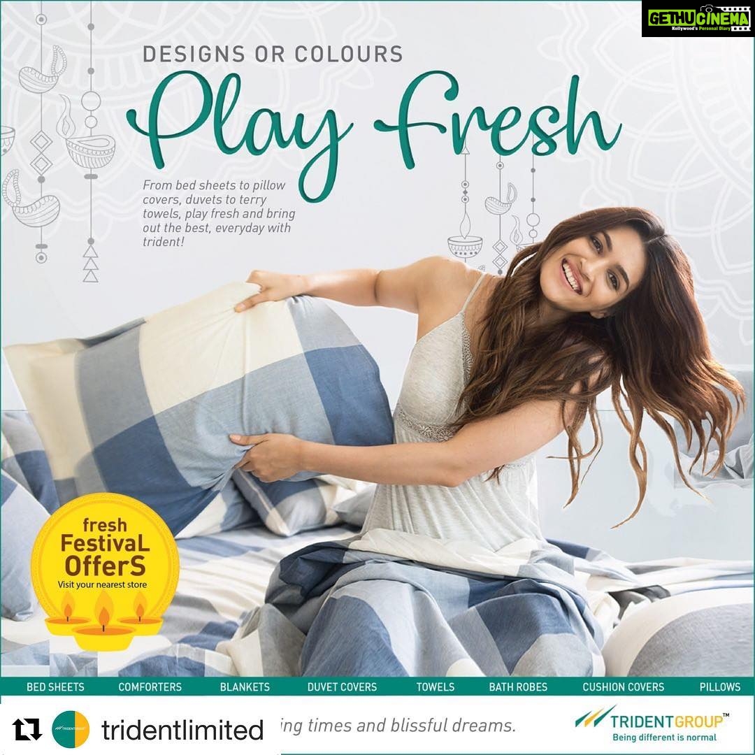 Kriti Sanon Instagram - Deck up your abode with this mesmerizing collection of bed and bath collection and bring the cheer of the festive season into your homes. Invite Trident Home Decor Design products for some pampering beauty, comfort and luxury. For more, visit website : https://bit.ly/2EupqU1 #TridentGroup #THDD #TridentHomeDecorDesign #BedLinen #Diwali #Offers #BathLinen #HomeDecor #Terry #Bath #Bed #MadeInIndia #Festive #Design @tridentlimited