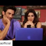 Kriti Sanon Instagram - Shiv & I couldn't stop staring at her!!😍 Who and why-- you'll see soon! #Repost @raabtaofficial with @repostapp ・・ #ShivAndSaira look totally mesmerized with something that they are watching! Can you guess what it could be? . @sushantsinghrajput @kritisanon @maddockfilmsofficial @tseries.official