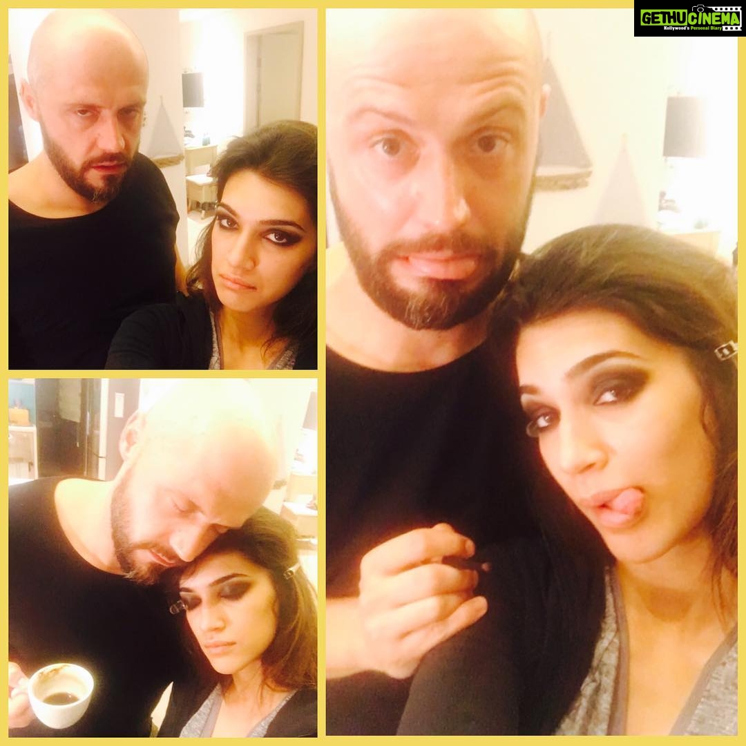 Kriti Sanon Instagram - Early morning shoot back to back! 5am 😕Sleeepppyyy! DEAD!!... Actually makin these dead sleepy expressions woke us up a lil.. Lol..Now lets continue wid makeup @makeoutartista #Raabta #shootlife