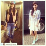 Kriti Sanon Instagram - #Repost @sanjanabatra with @repostapp. ・・・ @kritisanon for her new music video 'Chal Wahan Jaate Hai' Look 1: @koovsfashion bomber, @zara jeans, @Adidasoriginals & @forever21 bracelets Look 2: @papadontpreachbyshubhika sweatshirt, @accessorizeindia bag & jewellery ,@bata.india sneakers #styling #stylefile #kritisanon