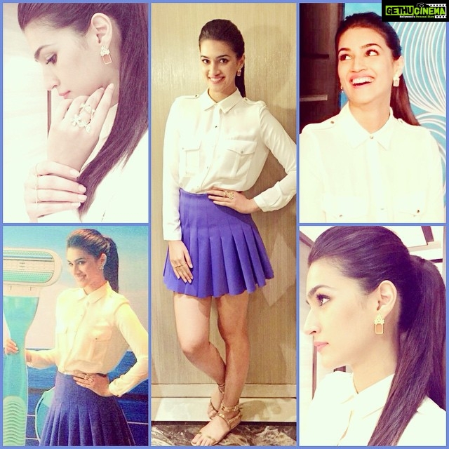 Kriti Sanon Instagram - @kritisanon: Me today at @GilletteVenusIn event! Styled by @tanya1ghavri : Koesch skirt, Zara shirt and shoes,Aquamarine jewellery