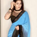 Leesha Instagram – Just obsessed with  @aakrithi_karukachal  saree collections 💙🖤💙thank u @gibin_john_varghese  for sending me this beautiful saree👍🏼😊
#saree #leesha #leeshaeclairs #tamilactress #blogger