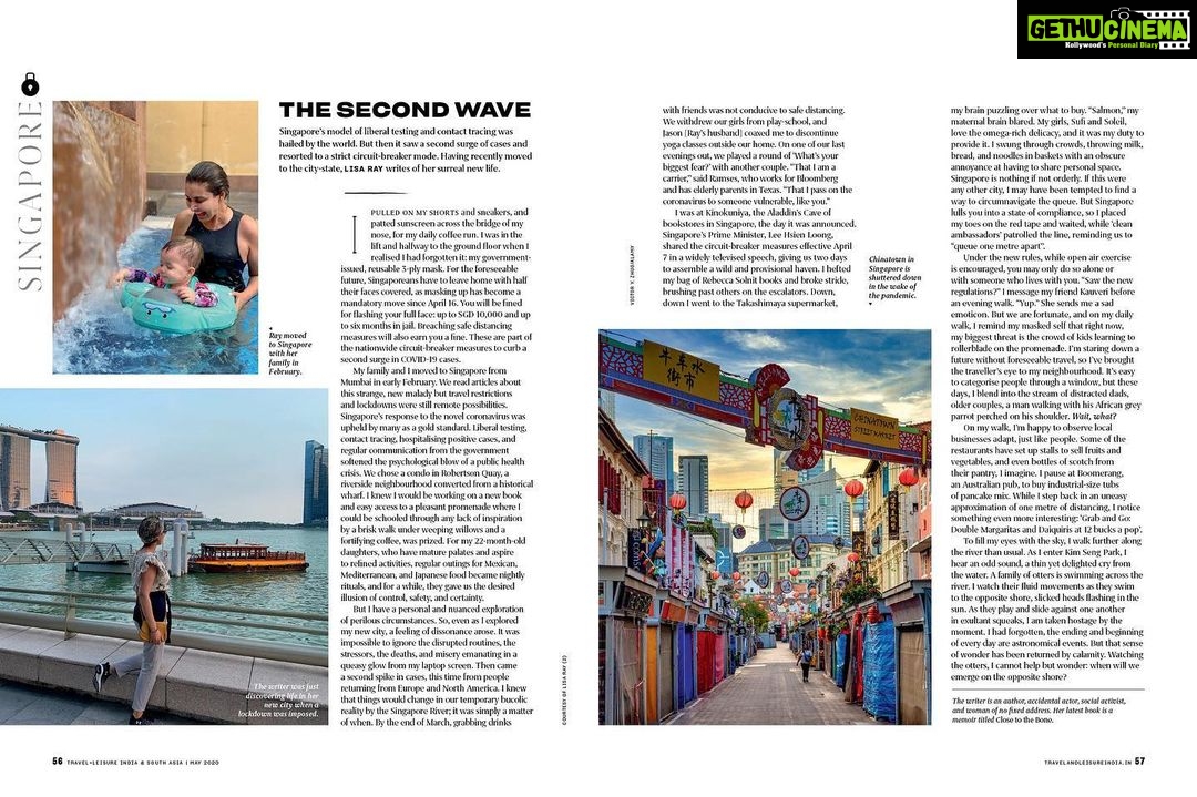 Lisa Ray Instagram - From my piece for @travelandleisureindia : . ‘In the shadow of stilled construction cranes, as I enter Kim Seng Park, I hear an odd sound. A thin yet delighted cry from the water. A family of otters is swimming across the river. I’ve seen the signs warning not to feed the otters, but the creatures themselves have remained elusive. I watch their fluid movements as they swim to the opposite shore, slicked heads flashing in the sun. All the luck I never see is manifest in the reflective river, in this brief moment stretched out in slow motion, in the family of otters reclaiming the land for themselves. As they emerge on the shore to play and slide against one another in exultant squeaks, I am taken hostage by the moment. I had forgotten, the ending and beginning of every day are astronomical events. But that sense of wonder has been returned by calamity. Watching the otters, I cannot help but wonder: when will we emerge on the opposite shore?’ @singapore #TravelandLeisure #armchairtravel Thank you @aindrilamitra and #SumeetKeswani