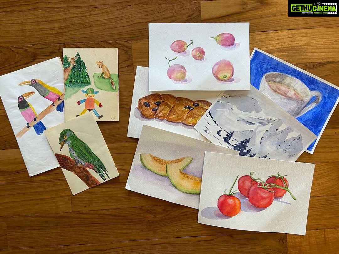 Lisa Ray Instagram - #Foundobjects On the left is a clutch of watercolour paintings my grandfather made for me when I was tiny and beyond the grasp of memory. On the right are some of my attempts. In a way, getting caught in a storm provides fresh eyes and threads histories together Provided you follow the wisdom emanating from the storm’s eye.