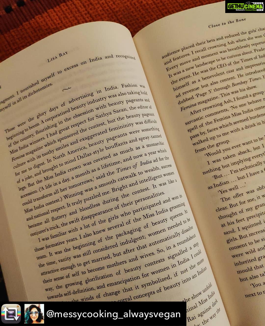 Lisa Ray Instagram - Repost from @messycooking_alwaysvegan using @RepostRegramApp - @lisaraniray 's memoir #closetothebone is such a refreshingly vulnerable and honest read. Still in the middle of it, but the little glimpses she offers into her ititerient childhood, her search for Identity that crosses Toronto and Calcutta resonate with my life in so many ways. It's also a very smartly observed book, filled with insight ,both macro and micro of the times she was and is living in. Don't miss this just because you think it's another celebrity memoir, there is a strong voice here, brave and full of self awareness. Can't wait to finish it. #closetothebone @harpercollinsin