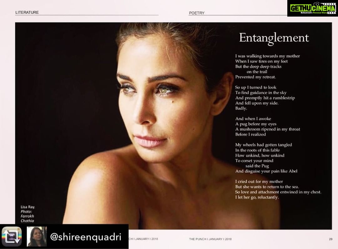 Lisa Ray Instagram - Repost from @shireenquadri using @RepostRegramApp - Our January 2018 cover with Canadian actress and social activist Lisa Ray. She has been writing poetry for quite some time. To read some of her excellent and exclusive poems, visit thepunchmagazine.com Diagnosed with a rare blood cancer in 2009, Ray chose to share her experiences in a blog called ‘The Yellow Diaries’ which led to her first book, a memoir, commissioned by HarperCollins, which will be published this year. Her poetry explores themes derived from an identity-bending, nomadic experiences, the culmination of a life of no fixed address. For more updates follow @lisaraniray and @thepunchmagazine . . . . . . . . . . . . . #lisaray #exclusive #poemsbylisaray #actress #socialactivist #poetess #theyellowdiaries #memoir #bookgeek #bibliophile #booklover #bookworm #bookrecommendation #bookstagram #bookstagramindia #writersofinstagram #igreaders #igworldclub #tbt #poetrylovers #poetryperformance #poetryslam #poetryreading #readersofinstagram #bookphotography #photooftheday #thepunchmagazine