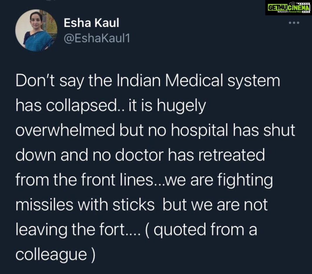 Lisa Ray Instagram - 🙏🏼 deep bows to our frontline workers. In India and everywhere. . UPDATE: I’m very political but choose not to indulge my politics during a humanitarian crisis. This is a repost of a tweet by a DOCTOR in India. Please don’t post political views- even ones I am aligned with- here. The polarising discourse emerging from India is toxic and draining from both sides. Use your own platform to vent your anger and anguish. Let’s be clear, the current government has a frightening amount of failings. But this is not about that. This is solely dedicated to celebrating frontline workers in India. Yes, the administration has failed India, the negligence and lack of support for citizens is monstrous. There is a an indictment of the governance that led to this situation embedded in the words. If you can’t see it, we don’t see language as a subversive weapon in the same way 🙏🏼 my deepest condolences to everyone who has lost someone they love during these devastating times. . Via @shunalikhullarshroff1