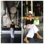 Lisa Ray Instagram - Apertivo alert. Mixing some firey drinks with bold design @ #LongBar @intercontinentaldanang Keeping it cool in drawstring mulmul palazzos and old school ceiling fans #Vietnam #danang #MonkeyBay #travelista @koovsfashion #coldshoulder