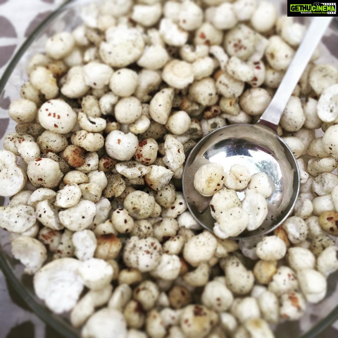 Lisa Ray Instagram - #Phool #Makhana or puffed lotus seeds are not just packed with antioxidants, nutrients and anti inflammatory properties but dry roasted and tossed with Himalayan salt they are absolutely addictive. A perfect substitute for microwave popcorn, snacking on #Makhana is guilt free and healthy. #Greeniche #PassionforLife @official.greeniche