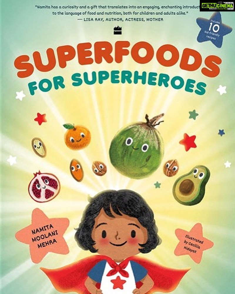 Lisa Ray Instagram - This is uplifting news. My friend Namita is one of the hardest working authors out there. I gained an insight into both the world of kids books and her passion for nutrition and Indian cuisine when we were neighbours in Singapore. It’s my pleasure to contribute a small blurb to her forthcoming : go Namita! (I’ve got two categorically and creatively fussy eaters, so need a copy pronto) @withregram • @indianspicebox My journey to writing Superfoods For Superheroes was simply the result of being a mom to a fussy eater with not the greatest immunity. I took to many story-telling tactics to persuade my son to eat his veggies and drink his ginger-turmeric-honey tea...which seemed to work better than nagging! I spent a lot of time researching foods that would boost his immune system and developing recipes featuring those powerful ingredients. Getting kids to eat healthy and make better choices in the face of Halloween candy, Christmas cookies, fast food and countless birthday cupcakes is tough on kids! Hey even most grown-ups struggle! But finding the right balance is key...and building a deep love for nutrient dense foods or superfoods is going to reap us all rich rewards, for life! In my new book, I acknowledge that my kids aren’t going to pick chia pudding over regular pudding and so instead of focusing on trendy and hard to pronounce superfoods, I highlight kid-friendly, easy to find, affordable everyday superfoods like pomegranates and coconuts and oranges...foods that kids naturally love. The book features fun stories with easy recipes and is gorgeously illustrated by @inicecil and published by @harpercollinsin @afterschooltales We hope you love it as much as we’ve enjoyed creating it! #superfoods #kidlit #childrensbooks #childrensbookillustration #childrensbookauthor #childrensbookstagram #authorsofinstagram #kidlitauthor #kidfriendlyfood #kidfriendly #kidfoodideas #kidscooking #sgigfoodies #sgig #sgmummy #sgmom #indianmommyblogger #indianmoms #indianmombloggers
