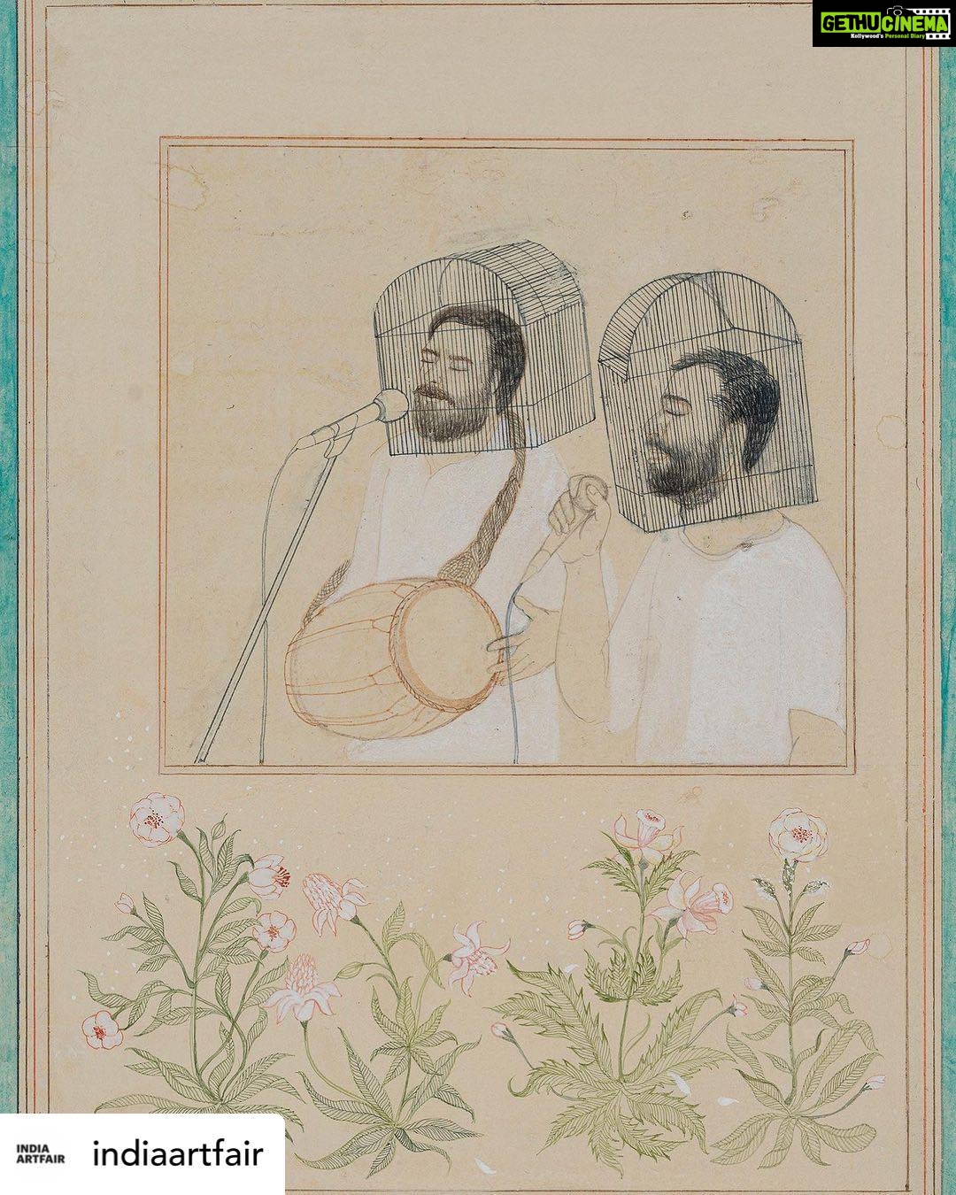 Lisa Ray Instagram - Posted @withregram • @indiaartfair Our #WorkOfTheWeek is an act of defiance by Indian artist #PujaMondal. ‘We shall witness the day that has been promised’ shows singers performing with cages on their neck, a visual which carries a sense of pain while celebrating the bravery of rising voices against fundamentalist oppression ✊🏽💙🔊