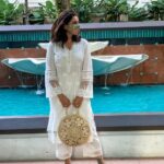 Lisa Ray Instagram – Keeping cool and protocol compliant in breezy white @shopmulmul and @photophactorysg mask in #Singapore