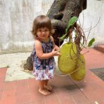 Lisa Ray Instagram - Inter-species junction. Jackfruits make awesome baby-sitters 😅