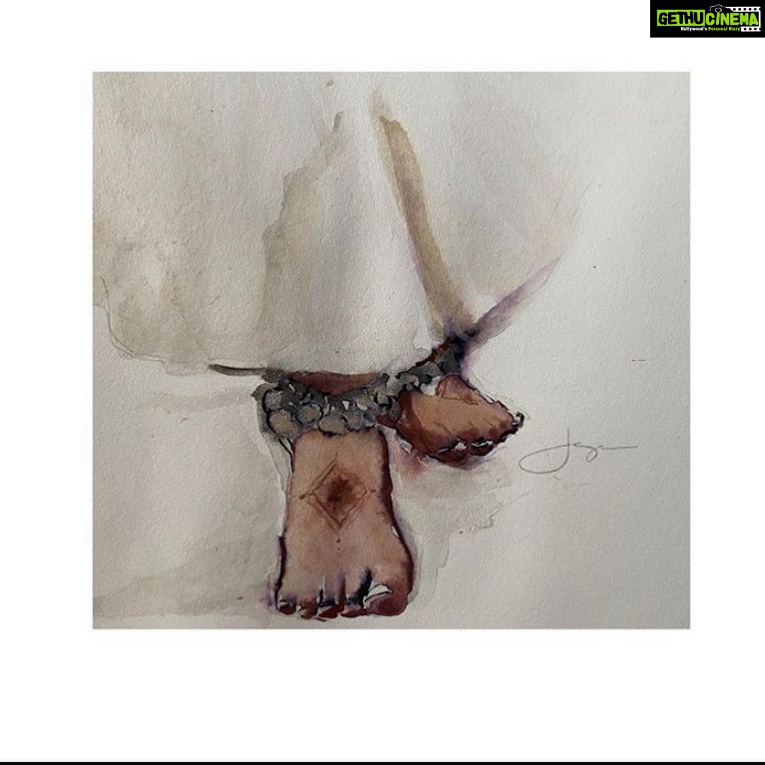 Lisa Ray Instagram - I just love the work of @rajovilla Delicate watercolours, fragments of impressions, her paintings toss me back along the arc of time to childhood vacations in #Kolkata spent peeping under my auntie’s sarees and observing them cook, apply alta and lower their heads when they thought no one was looking.