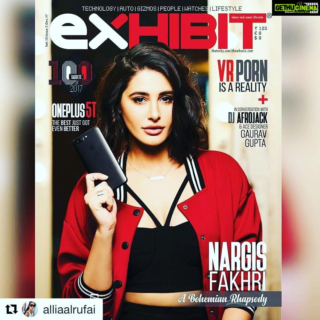 Nargis Fakhir Instagram - #Repost @alliaalrufai (@get_repost) ・・・ #Repost @exhibitmagazine ・・・ @nargisfakhri - A Bohemian Rhapsody vivaciously teasing the cover of @exhibitmagazine #CoverLady #ExhibitCover #DecemberIssue #NargisBeingLively @thetechycom featuring @oneplus_india Photographer- @avigowariker Stylist - @alliaalrufai from my team @nidhiagarwal_