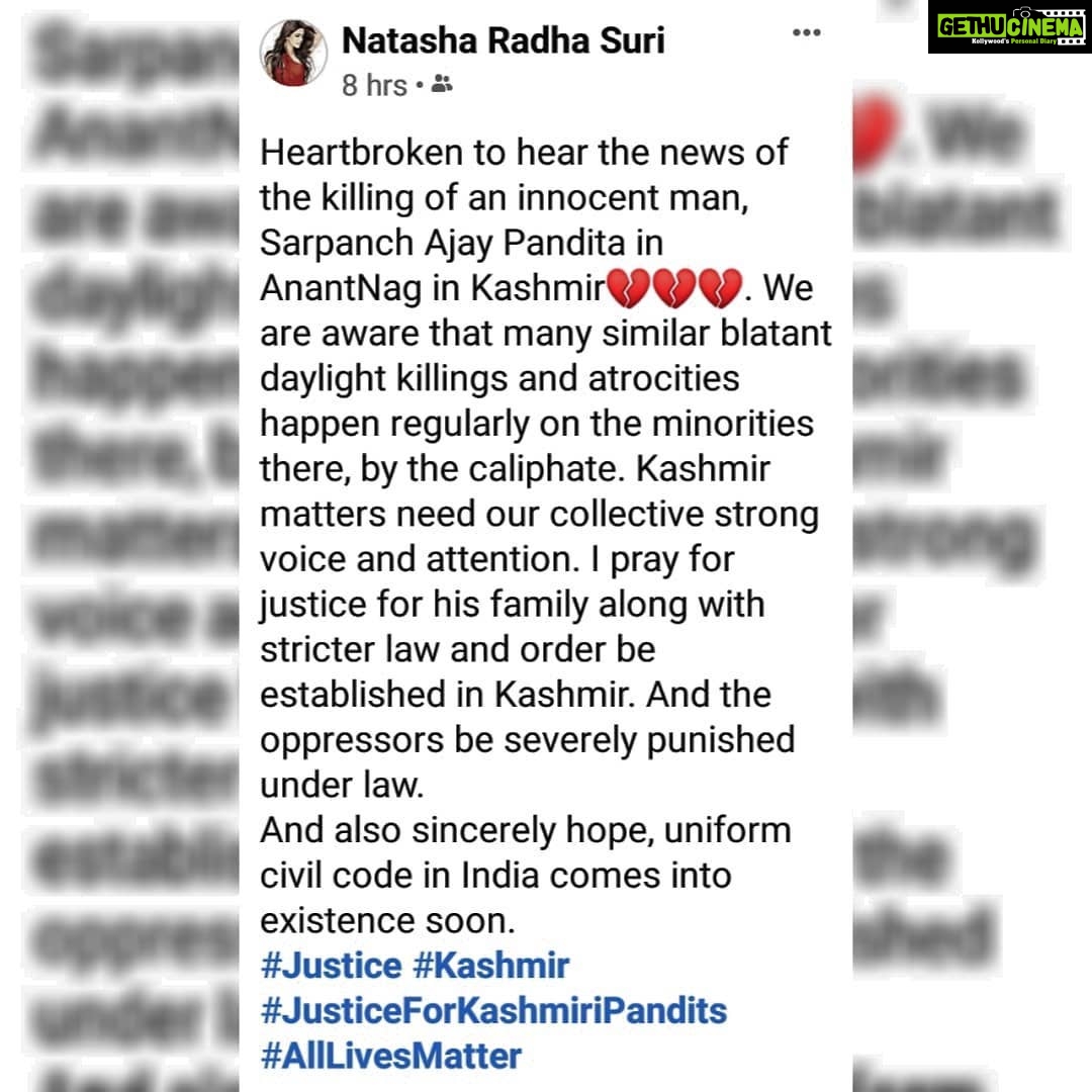 Natasha Suri Instagram - 💔 #JusticeForAjayPandita #AllLivesMatter #Kashmir #India