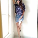 Natasha Suri Instagram – Wearing this cool denim summer skirt with a polka dot crop shirt, both by @dealjeans 
Get yours soon…!!💗