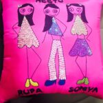 Natasha Suri Instagram - Suri Sisters..Sketched and sewn on a cushion!!! Rupali(Rupa)..Natasha(Neetu)..Soniya! #nicknames#surisisters