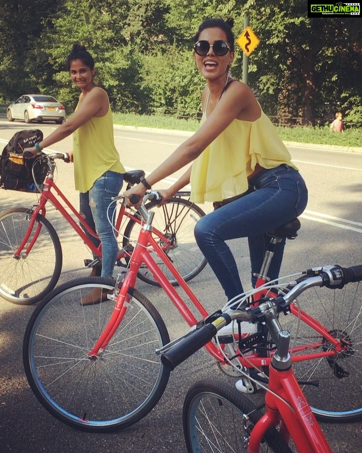 Natasha Suri Instagram - On a sunny day we are cycling at Central Park..all eve! Bliss!#centralparknyc#centralpark#newyork#natashasuri#surisisters
