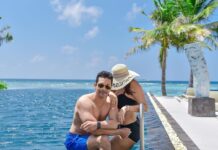 Neha Dhupia Instagram - @angadbedi spotted in Maldives with a woman in black bikini and face covered 🙈 ... should I be worried ??? 🤪 @movenpickkuredhivarumaldives
