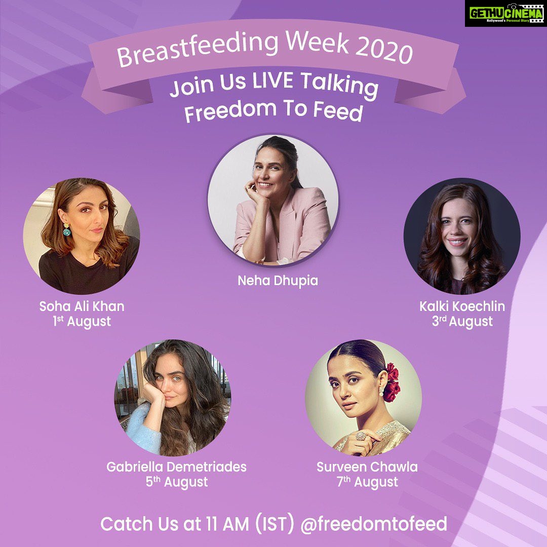 Neha Dhupia Instagram - To celebrate #BreatsfeedingWeek I have invited some fabulous women to share their stories around motherhood and breastfeeding. We canβt wait to kick this journey off and look forward to seeing you all at these live conversations @freedomtofeed ... Make sure you mark your calendars and tune in at 11AM all through Breastfeeding Week! πππ @sakpataudi @gabriellademetriades @surveenchawla @kalkikanmani . . . #breastfeeding #breastfeedingweek #speakersessions #instalive #iglive #freedomtofeed #nehadhupia #bfw #motherhood @wearebiggirl πΈ @shannonmikhaillobo