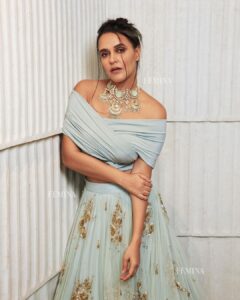 Neha Dhupia Instagram - Feelin blue ... @feminaindia #feminabrides #coverstory