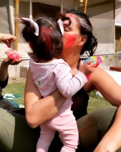 Neha Dhupia Instagram - #happyholi from mine to yours ❤️ @mehrdhupiabedi @babsdhupia ❤️