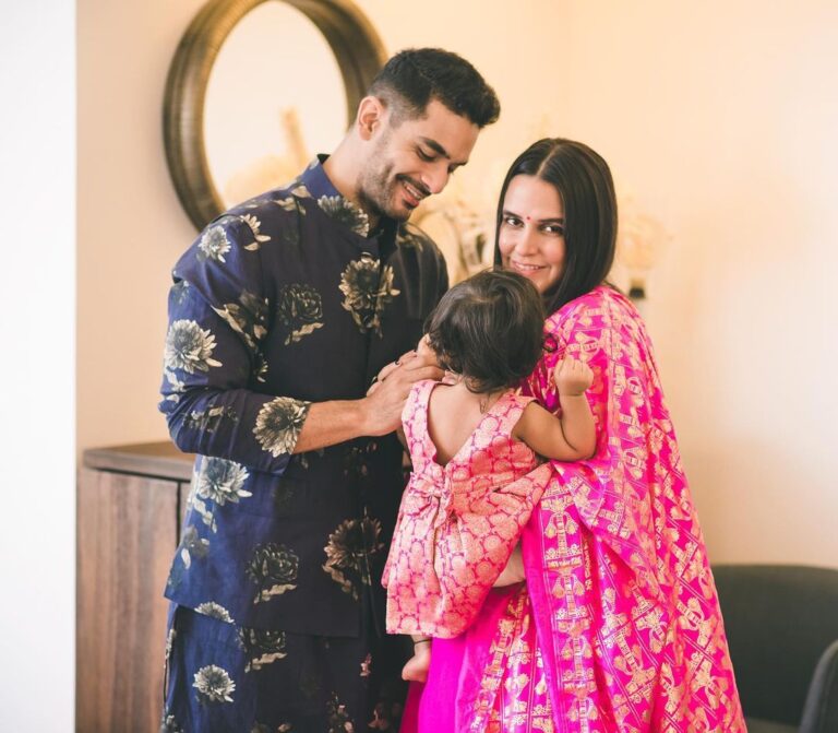 Neha Dhupia Instagram - #happydiwali from ours to yours 💓. . . Love , Mehr ,Angad n Neha . 📸 @rjdeigg