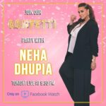 Neha Dhupia Instagram – Join me live at 9.30 pm tonight on Facebook on @confettiindia ‘s  page … #ConfettiIndia is Facebook live’s daily live Quiz … its simple… log in … answer and win big! 💥🤩💸