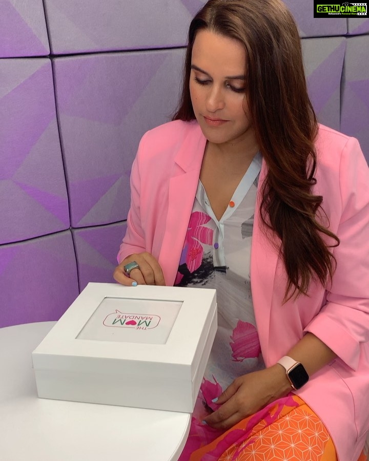 Neha Dhupia Instagram - So I just received this lovely #MysteryBox from @TheMomMandate ... And I’ve got to say – this is amazing! 0% Parabens, 0% Talc and 0% Dyes! That too with such a mild fragrance! I can’t guess the brand this is, can you? Let me know in the comments below, final results out on 10th June!