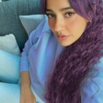 Neha Sharma Instagram - Lounging at home in @nylora_studio 💜💜 #2021 #weekend #purplehair #weekendvibes Chicago Downtown
