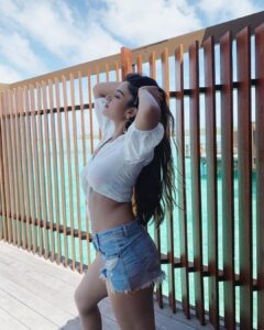 Nidhhi Agerwal Instagram - Good morning 🦋 song out today at 11am #maldives #beach #tan #ismartshankar #blues Maldives