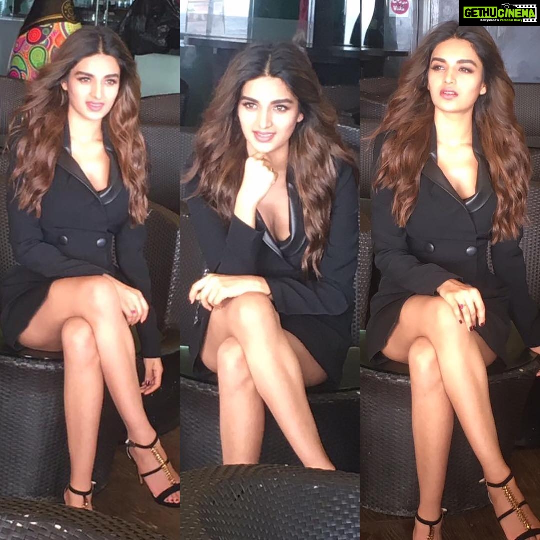 Nidhhi Agerwal Instagram - A windy windy day of promotions! Makeup- @13kavitadas Hair- @seemakhan1988 Styling- @theanisha