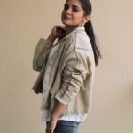 Nivetha Thomas Instagram – Last day of Darbar Promotions! 😊 • Top&Jacket – @anavila_m • Styling – @jukalker • Earrings – @pratima_jukalkar • Photography – @rajiv.krishna.14 • Makeup – @makeupbypjpandu • Hairsylist – @shilpa_bhapkar