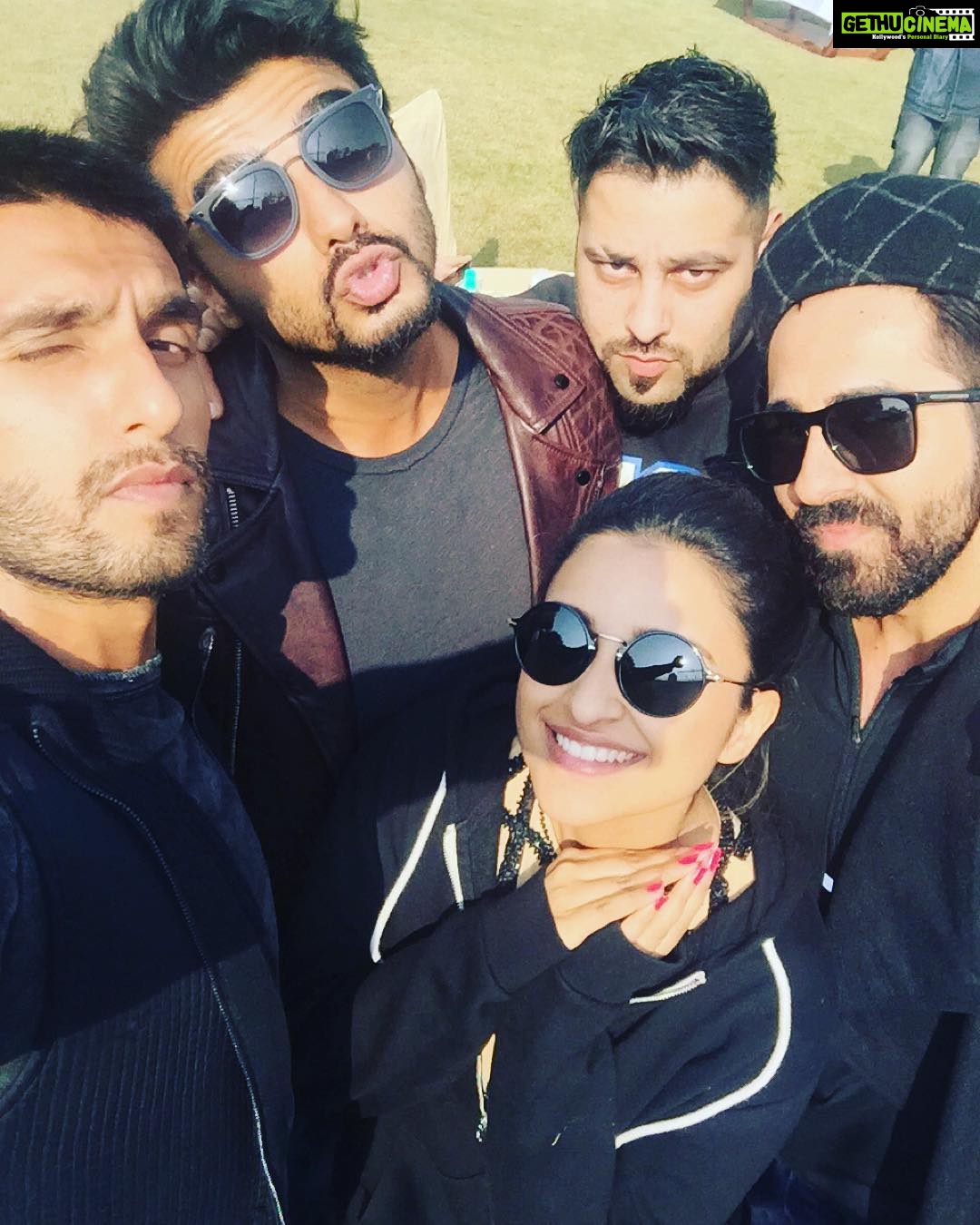 Parineeti Chopra Instagram - Ranveer, arjun, ayushmann, baadshah and me!!! I couldnt let these boys take the picture without me !!! Lol