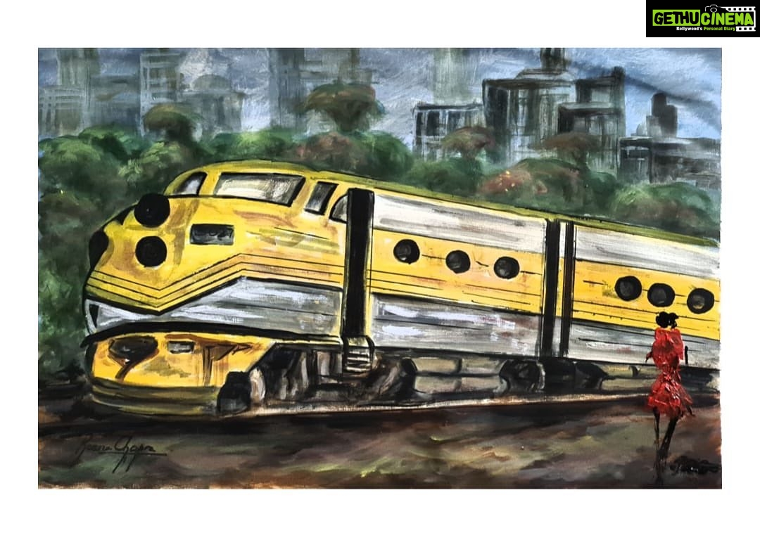 Parineeti Chopra Instagram - My mom surprised me with this painting yesterday πAs most know my mother is a professional painter and she sells her artwork, but this one won't be sold as it is very precious. (also I think this is the first time she is truly impressed with a film of mine? Haha). Anyway for me, its the sweetest, warmest and most special gift I have ever received. You have immortalised my work in TGOTT through this .. Thankyou mom! π #TheGirlOnTheTrain #Treasure #Special @reenachopra.art