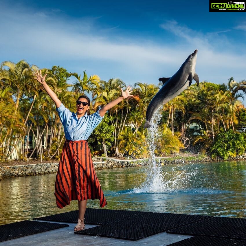 Parineeti Chopra Instagram - Ive found my happy place!! DOLPHINSSSSS jumping all around me!! Couldnt believe what I was seeing. Couldnt control my emotions!! π¬π¬π¬π¬π¬π¬π¬also so many other exciting rides π’ @seaworldaus @DestinationGoldCoast @Queensland #thisisqueensland @australia #SeeAustralia Sea World - Gold Coast, Australia