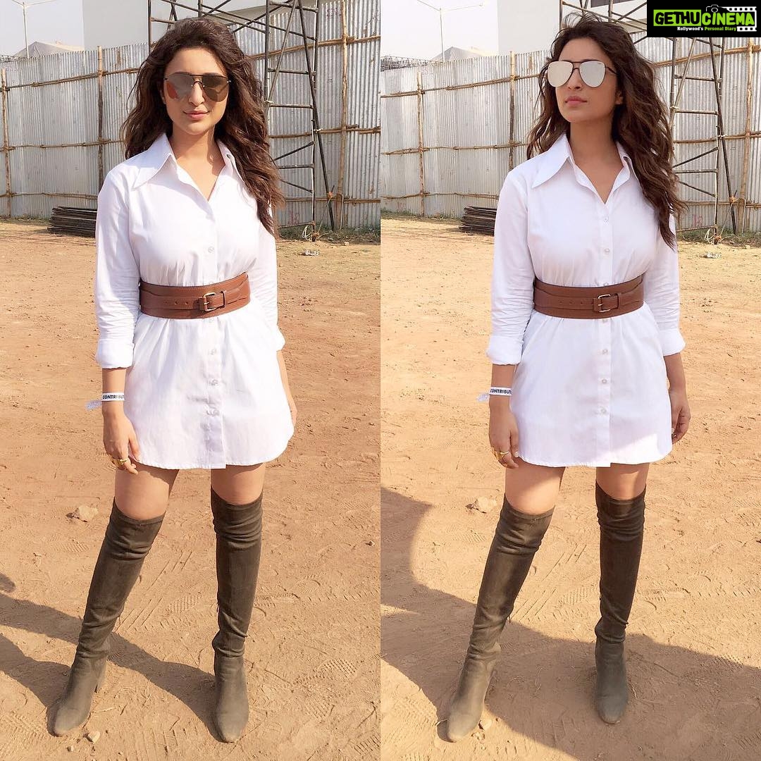 Parineeti Chopra Instagram - Dusty, earthy! β¨π’My lady put me in some over the knee boots yesterday for my hosting duties. ππ@sanjanabatra #Coldplay #GlobalCitizen. Also, thanks for the shirt dress @demebygabriella, belt @bershkacollection, boots @luluandskyofficial. HMU @shraddha.naik @gohar__shaikh