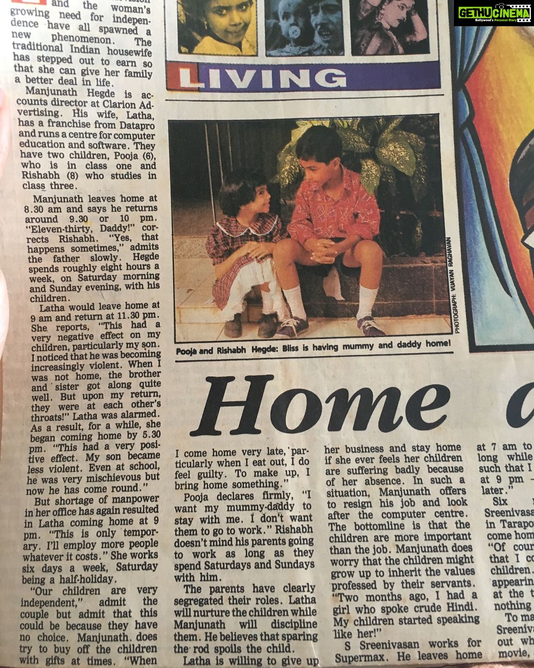 Pooja Hegde Instagram - Throwback to the time when we were 8 and 6 years old n had our 30 secs of fame..When two regular children got featured in the newspaper,such stars π€© hahaha I guess we were meant for greatness @rishabhhegde π Happy Birthday..hope this year brings u a lot of love,laughter and luck πβ€οΈ #bhaibehn #frenemies #memories
