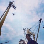 Pooja Kumar Instagram - Shooting on a ship! So scary how cranes can be carried into the water! #actorslife #shooting #movies