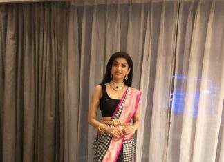 Pranitha Subhash Instagram - Here’s how I Styled my Moms Sari for a friend’s wedding recently .. what do u guys think ?? #sarinotsorry #kanjivaram #silksari